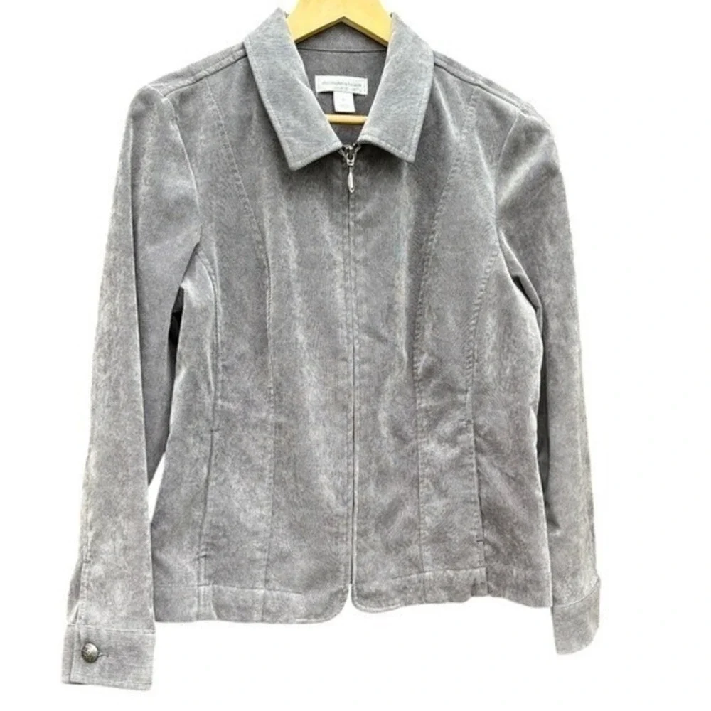 Christopher & Banks Women's SZ Medium Gray Mini Cord Velour Light‎ Jacket Fall
